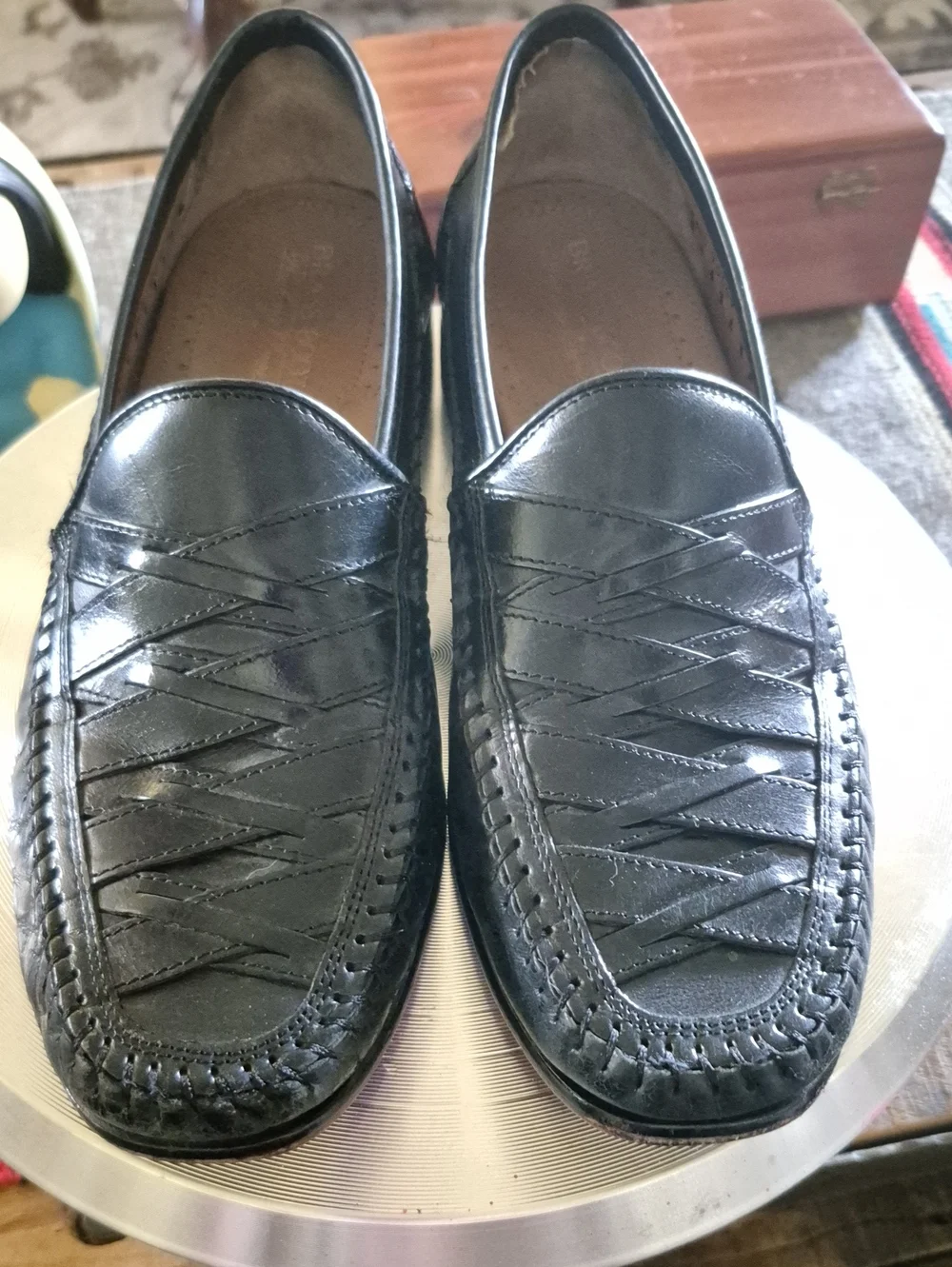 Brass Boot Loafers Mens Sz 8.5 M.(#3054D) Black Woven Leather  Almond Toe.